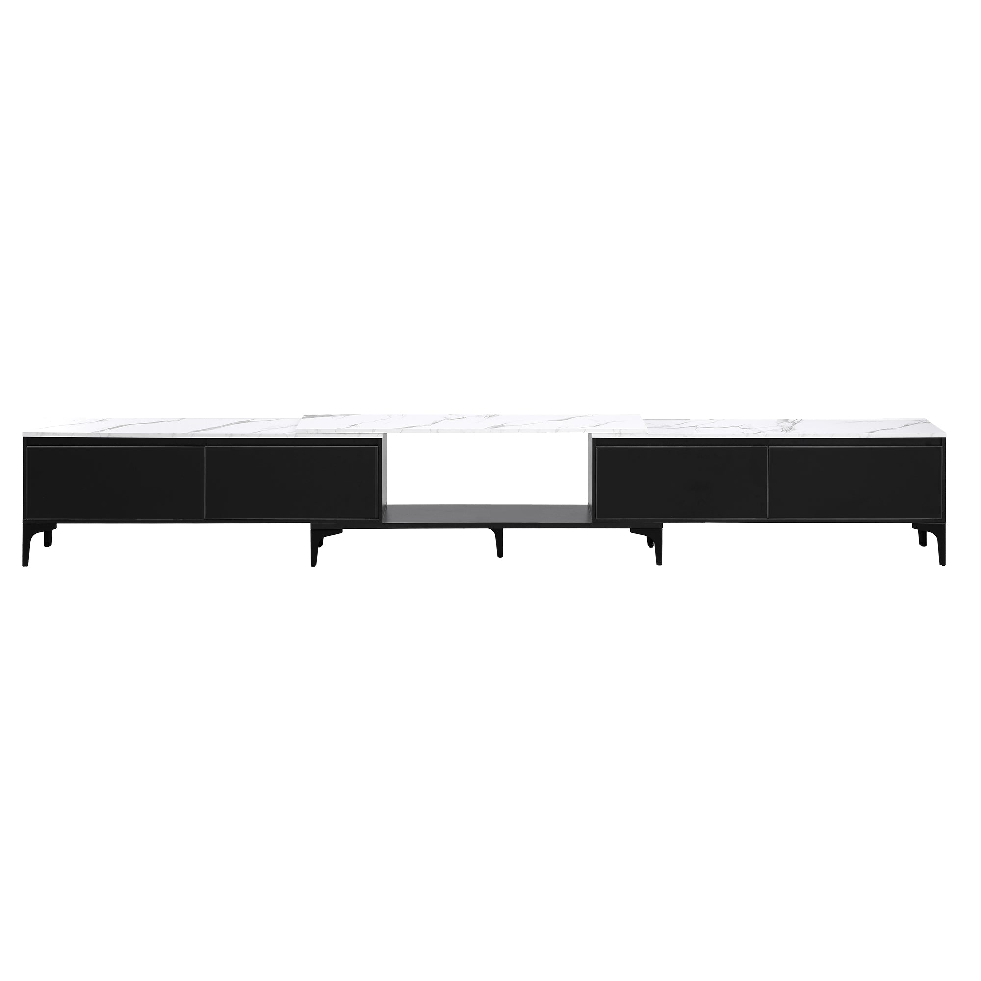 Modern Extendable TV Cabinet Entertainment Unit Stand Marble Effect Top- Black