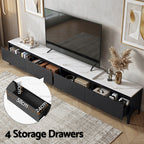 Modern Extendable TV Cabinet Entertainment Unit Stand Marble Effect Top- Black