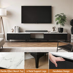 Modern Extendable TV Cabinet Entertainment Unit Stand Marble Effect Top- Black