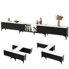 Modern Extendable TV Cabinet Entertainment Unit Stand Marble Effect Top- Black