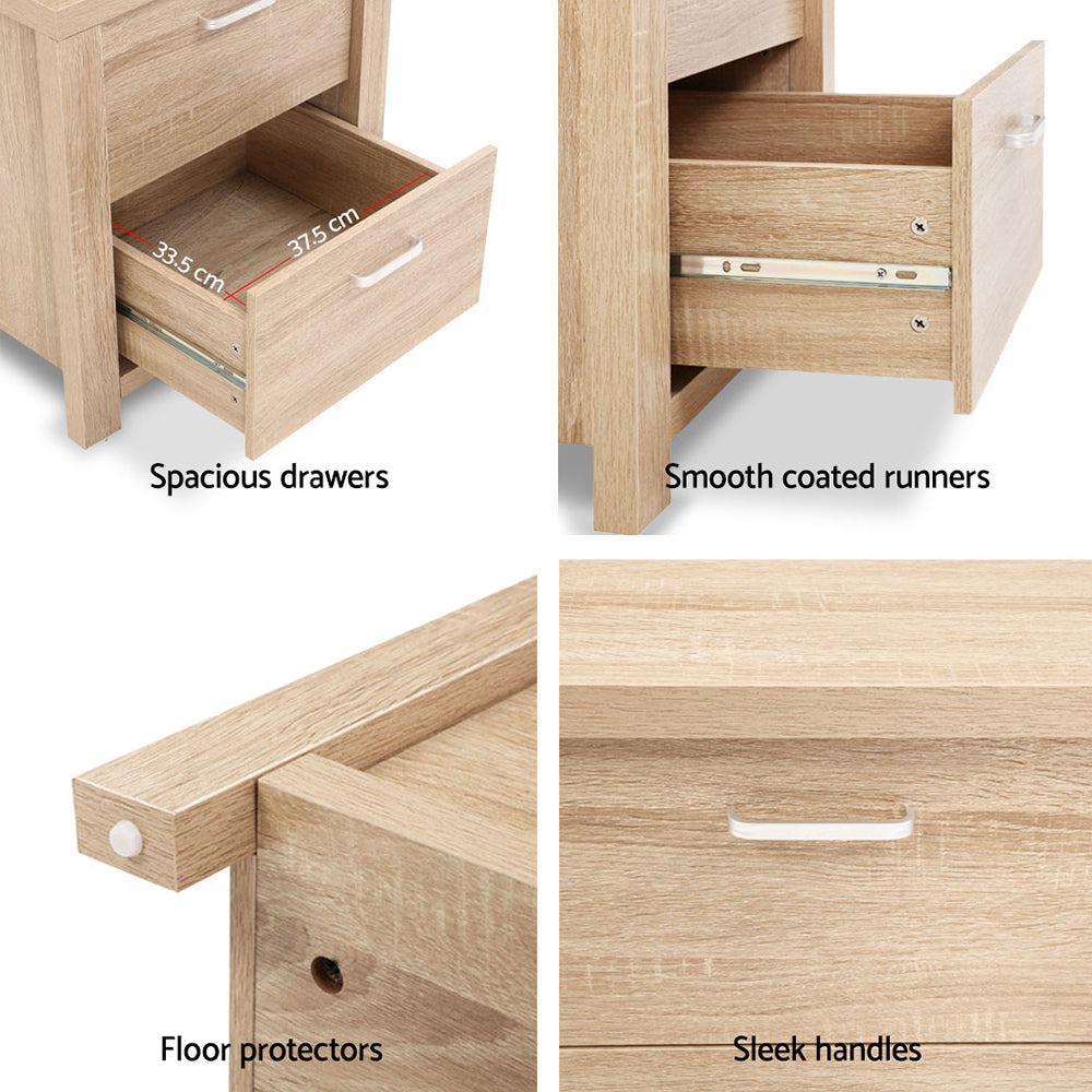 2x Bedside Table 2 Drawers - MAXI Pine