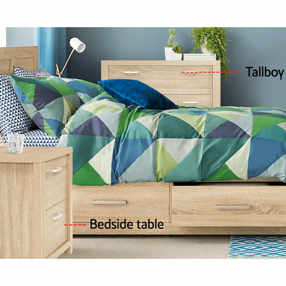 2x Bedside Table 2 Drawers - MAXI Pine