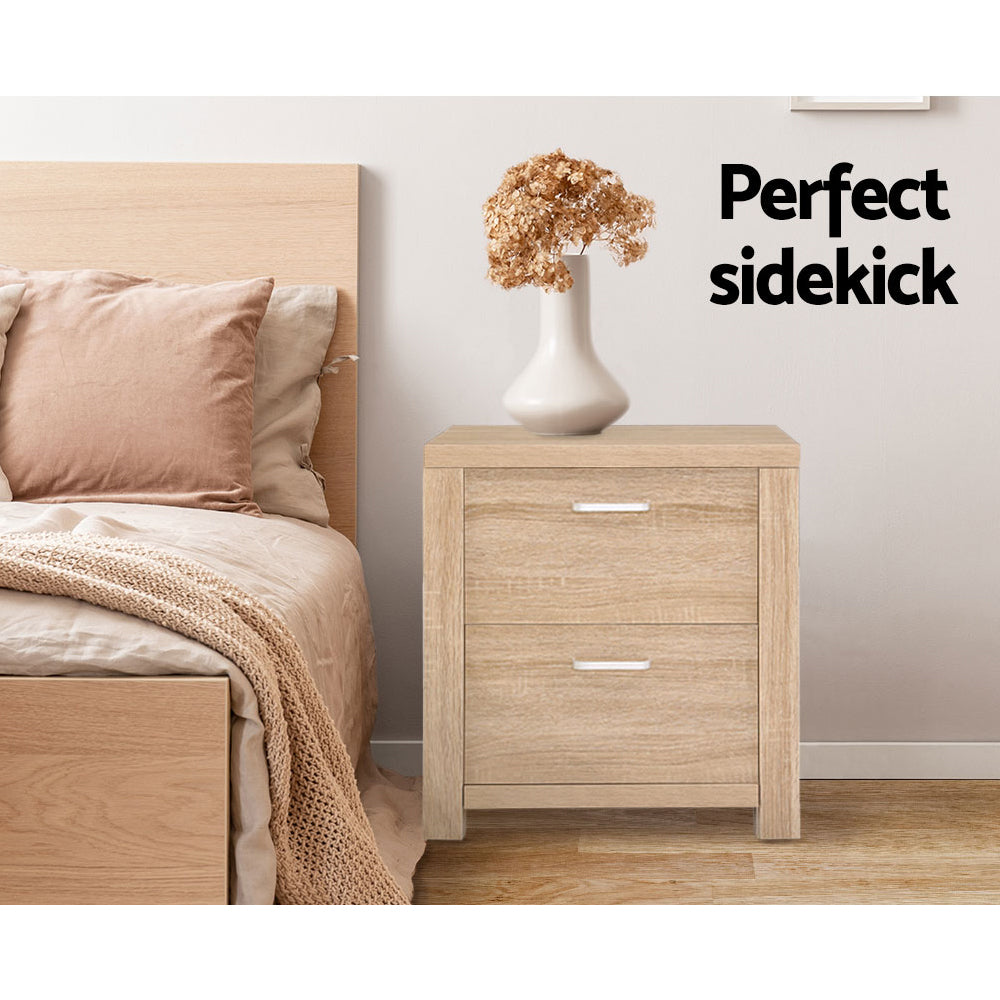 2x Bedside Table 2 Drawers - MAXI Pine