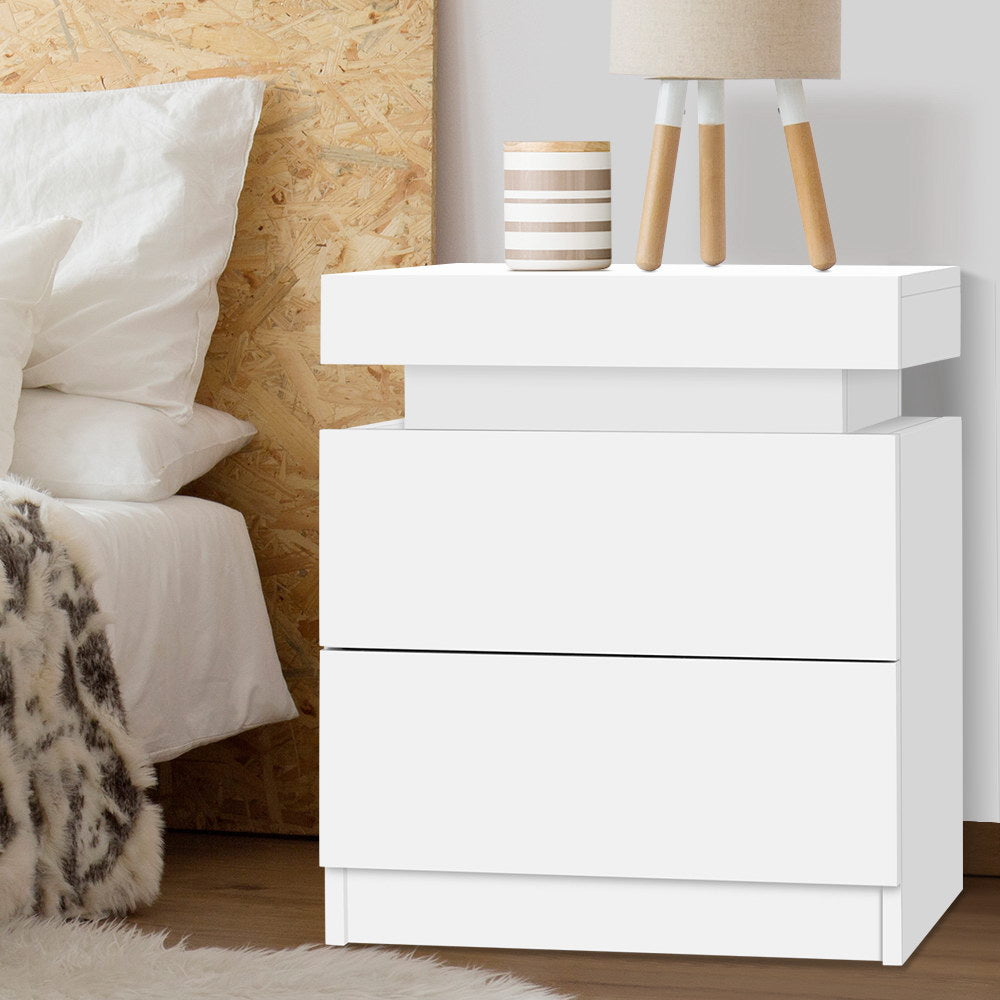 Modern Bedside Table 2 Drawers Lift-up Storage - White