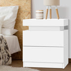 Modern Bedside Table 2 Drawers Lift-up Storage - White