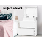 Modern Bedside Table 2 Drawers Lift-up Storage - White