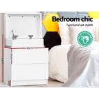 Modern Bedside Table 2 Drawers Lift-up Storage - White