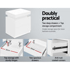 Modern Bedside Table 2 Drawers Lift-up Storage - White