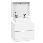 Modern Bedside Table 2 Drawers Lift-up Storage - White