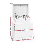 2X Bedside Table 2 Drawers Lift-up Storage White