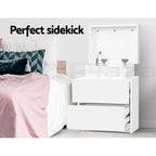 2X Bedside Table 2 Drawers Lift-up Storage White