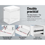 2X Bedside Table 2 Drawers Lift-up Storage White
