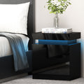 LED Bedside Table 2 Drawers Lift-up Storage  Black