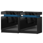 2X Bedside Table LED 2 Drawers Lift-up Storage - COLEY Black