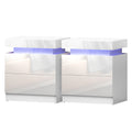 2X Bedside Table LED 2 Drawers Lift-up Storage - COLEY White