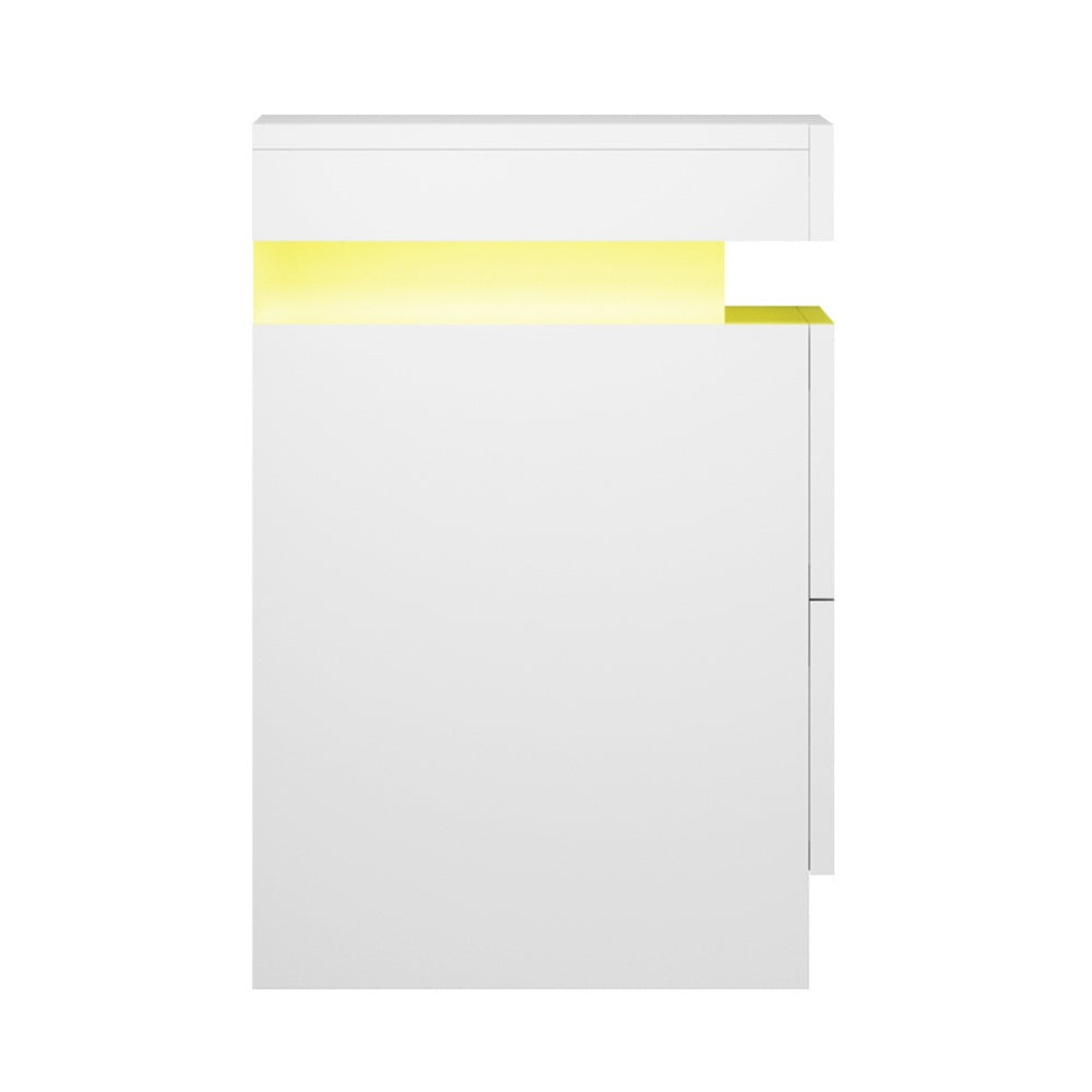 2X Bedside Table LED 2 Drawers Lift-up Storage - COLEY White
