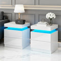 Set of 2 Modern LED Bedside Table 2 Drawers Storage White