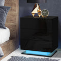 Modern Bedside Table LED 3 Drawers Gloss Finish Black