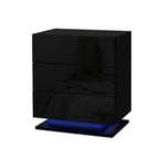 2x Bedside Table LED 3 Drawers - MORI Black