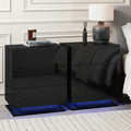 Set of 2 Modern Bedside Table LED 3 Drawers Black