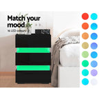 Bedside Table LED 3 Drawers - LUMI Black