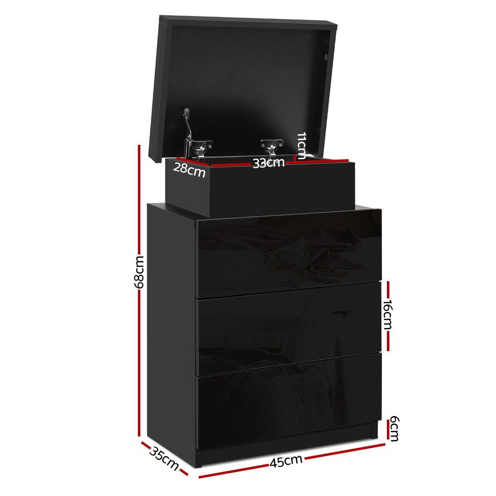 2X Bedside Table LED 3 Drawers - COLEY Black