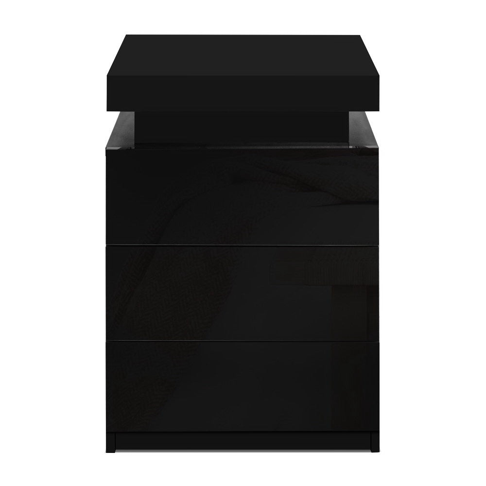 2X Bedside Table LED 3 Drawers - COLEY Black