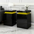 Set of 2 Modern LED Bedside Table LED 3 Drawers Black
