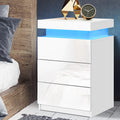 Modern LED Bedside Table 3 Drawers  White