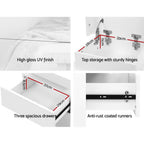 Bedside Table LED 3 Drawers - COLEY White
