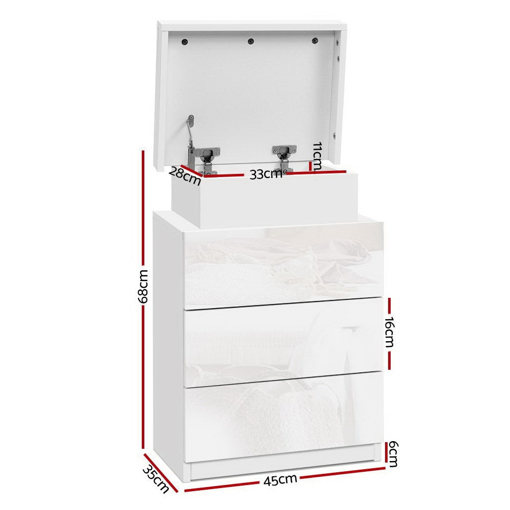 2X Bedside Table LED 3 Drawers - COLEY White