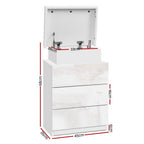 2X Bedside Table LED 3 Drawers - COLEY White