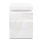 2X Bedside Table LED 3 Drawers - COLEY White