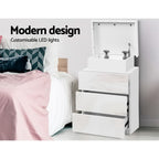 2X Bedside Table LED 3 Drawers - COLEY White