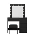 Artiss Dressing Table Set Stool 12 Led Bulbs Black