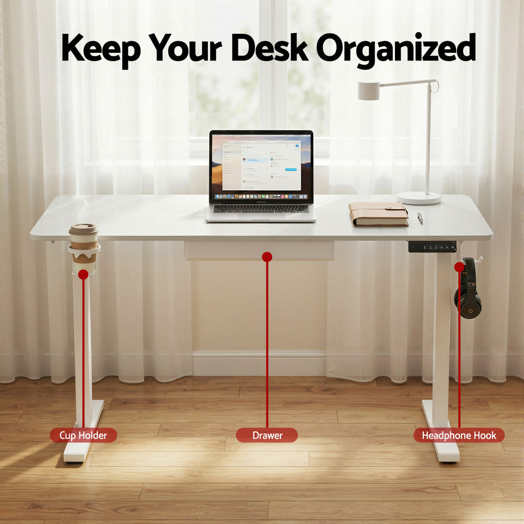 Electric Standing Desk 140cm Adjustable Height Motorised Home Office Desk Drawer