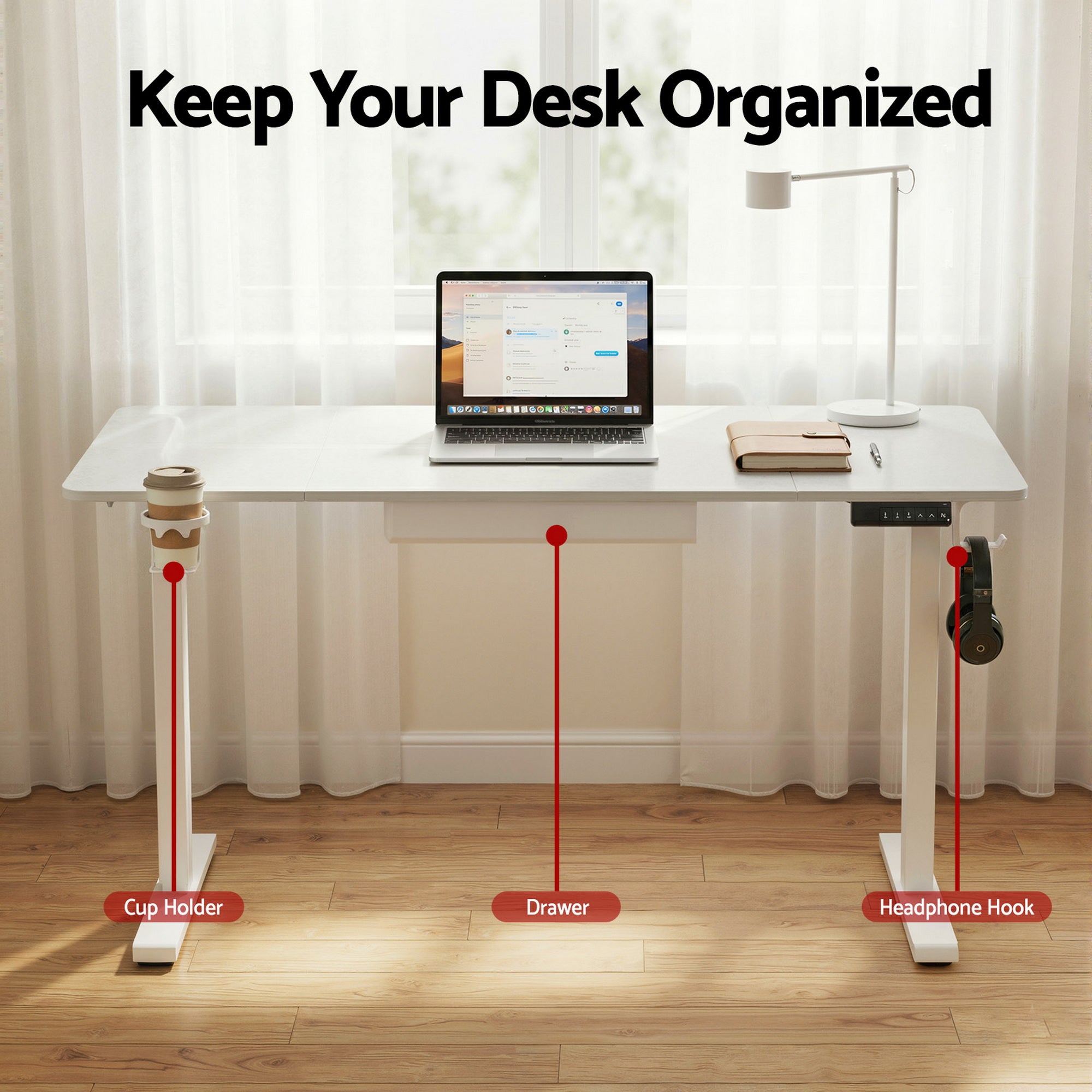 Electric Standing Desk 140cm Adjustable Height Motorised Home Office Desk Drawer