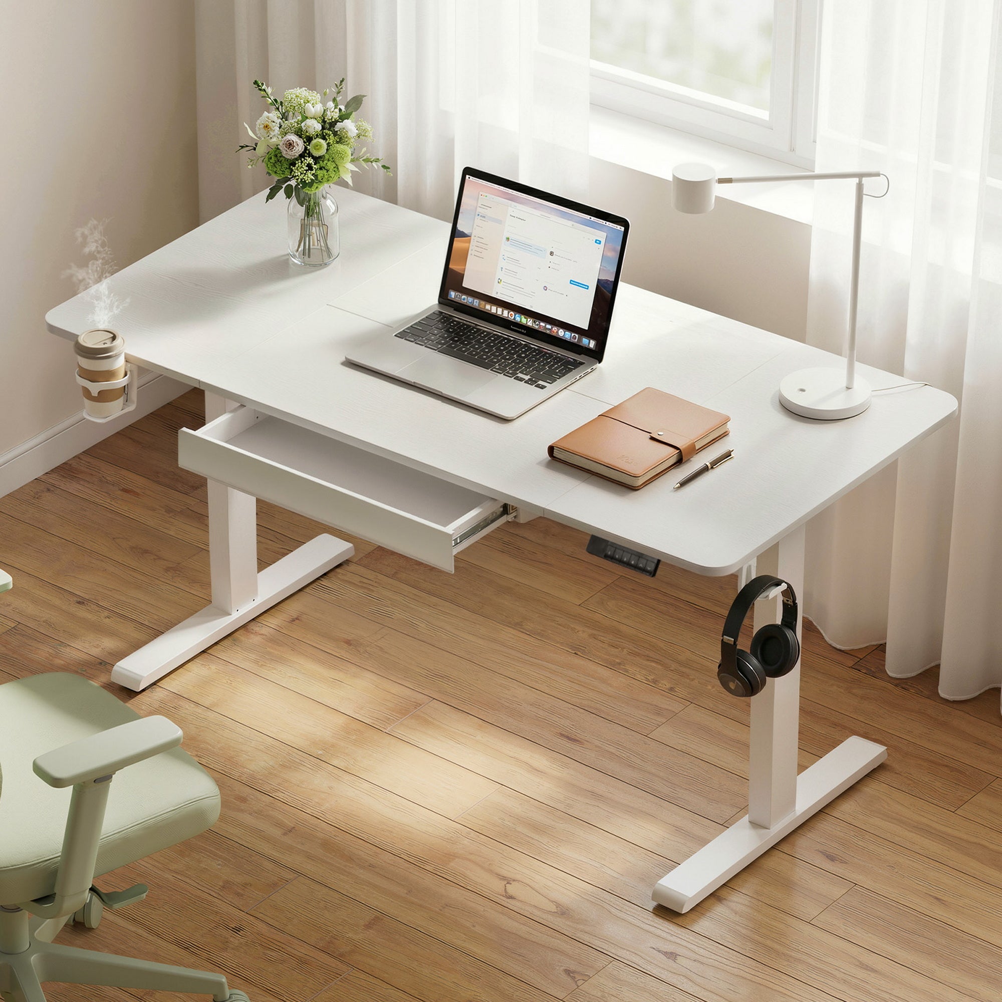 Electric Standing Desk 140cm Adjustable Height Motorised Home Office Desk Drawer