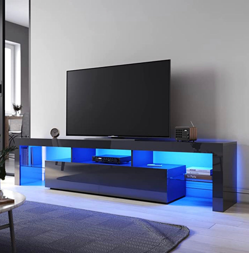 Entertainment Unit TV Cabinet Unit High Gloss Finish with Drawer High Gloss 190cm Black