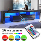 TV Cabinet Entertainment Unit Stand RGB LED Gloss Furniture 200cm Black