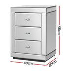 Set of 2 Bedside Table 3 Drawers Mirrored Glass - PRESIA Silver
