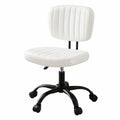 Armless Office Chair with Wheels, Ergonomic PU Leather Office Desk Chair, Height Adjustable 360° Swivel Computer Task Chair for Home Office, Study Room & Small Space, White