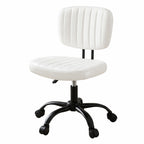 Armless Office Chair with Wheels, Ergonomic PU Leather Office Desk Chair, Height Adjustable 360° Swivel Computer Task Chair for Home Office, Study Room & Small Space, White