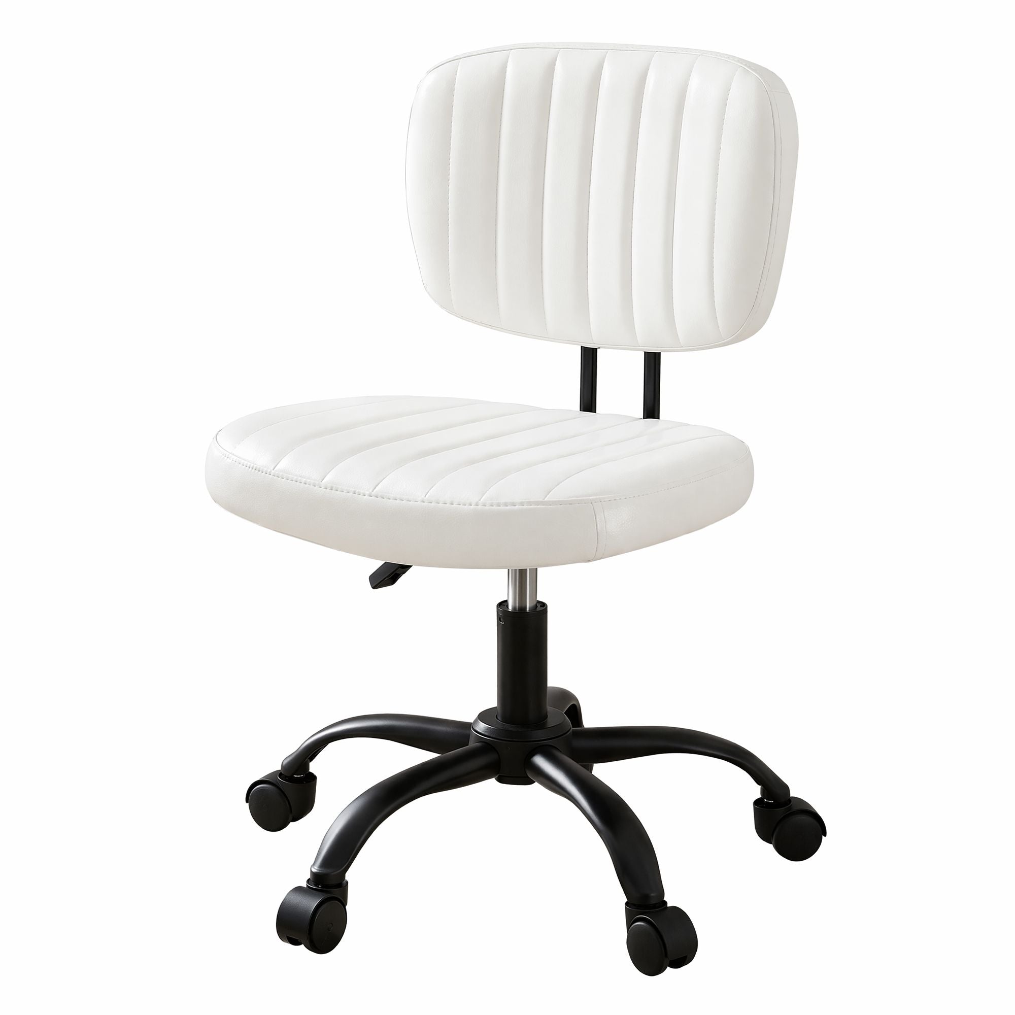 Armless Office Chair with Wheels, Ergonomic PU Leather Office Desk Chair, Height Adjustable 360° Swivel Computer Task Chair for Home Office, Study Room & Small Space, White
