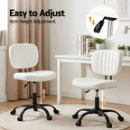 Armless Office Chair with Wheels, Ergonomic PU Leather Office Desk Chair, Height Adjustable 360° Swivel Computer Task Chair for Home Office, Study Room & Small Space, White