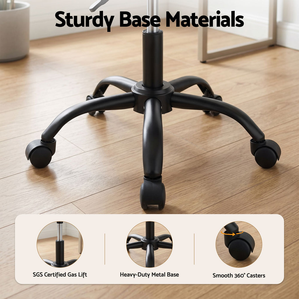 Armless Office Chair with Wheels, Ergonomic PU Leather Office Desk Chair, Height Adjustable 360° Swivel Computer Task Chair for Home Office, Study Room & Small Space, White