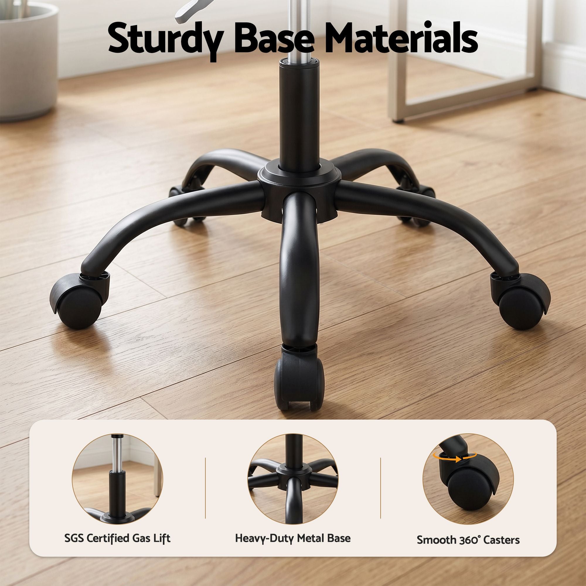 Armless Office Chair with Wheels, Ergonomic PU Leather Office Desk Chair, Height Adjustable 360° Swivel Computer Task Chair for Home Office, Study Room & Small Space, White