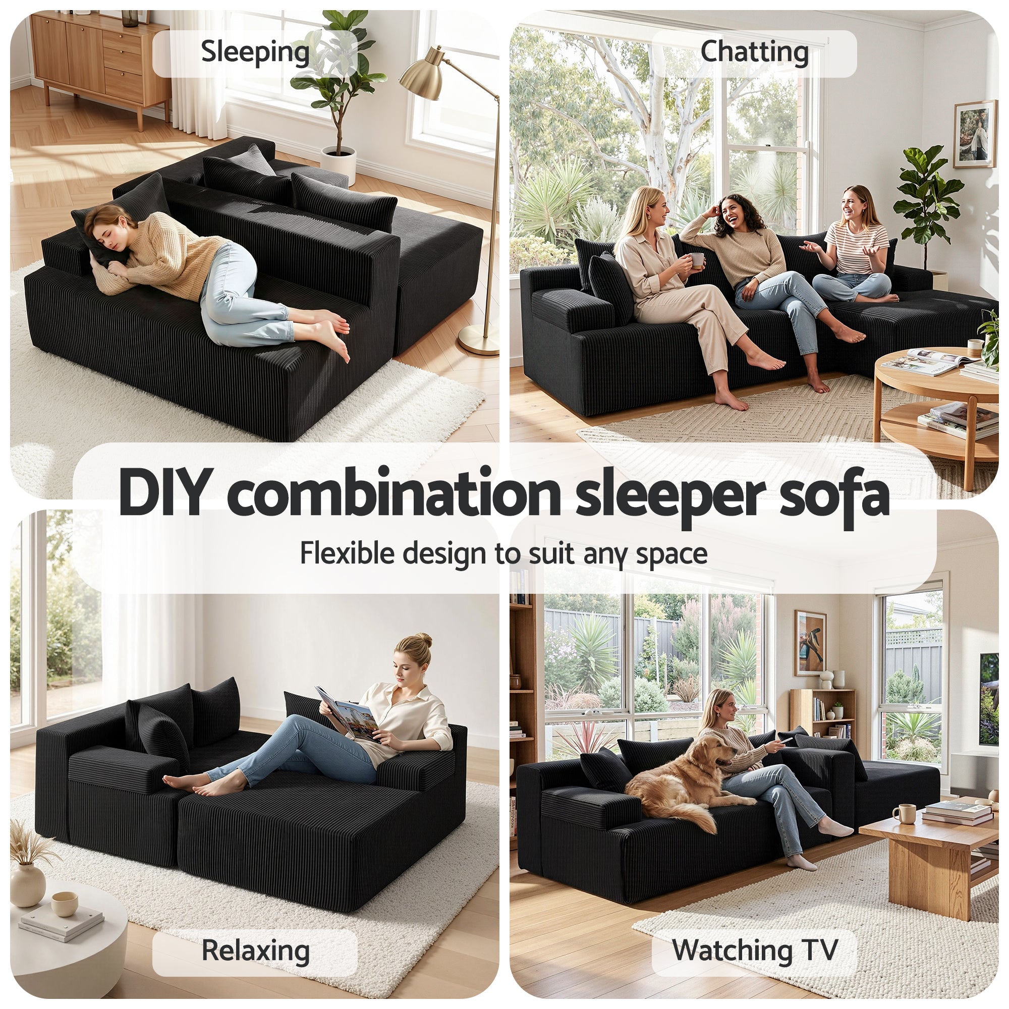Modular Sectional Sofa Bed Convertible L-Shaped Couch with Deep Seat for Living Room