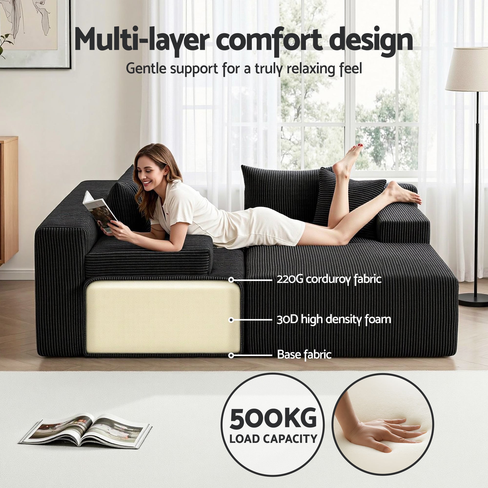 Modular Sectional Sofa Bed Convertible L-Shaped Couch with Deep Seat for Living Room