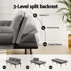 Sofa Bed Convertible 3 Seater Couch Recliner Lounge Chair Fabric Grey